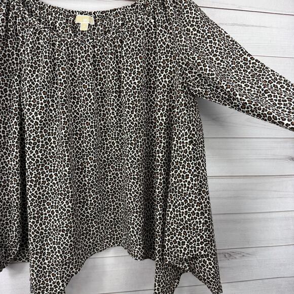 Michael Michael Kors Leopard Print Off the Shoulder Asymmetrical Hem Top Size 2X - Picture 3 of 7